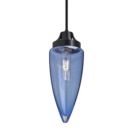 Besa Lighting Sulu Cord Pendant, Blue Bubble, Black Finish, 1x60W Incandescent 1JT-SULUBL-BK